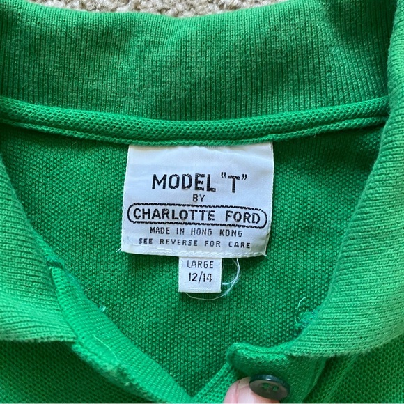 VTG ~ 1970s ~ Charlotte Ford ~ Green Model T Polo ~ Sporty ~ Summer ~ Size L - Picture 4 of 4
